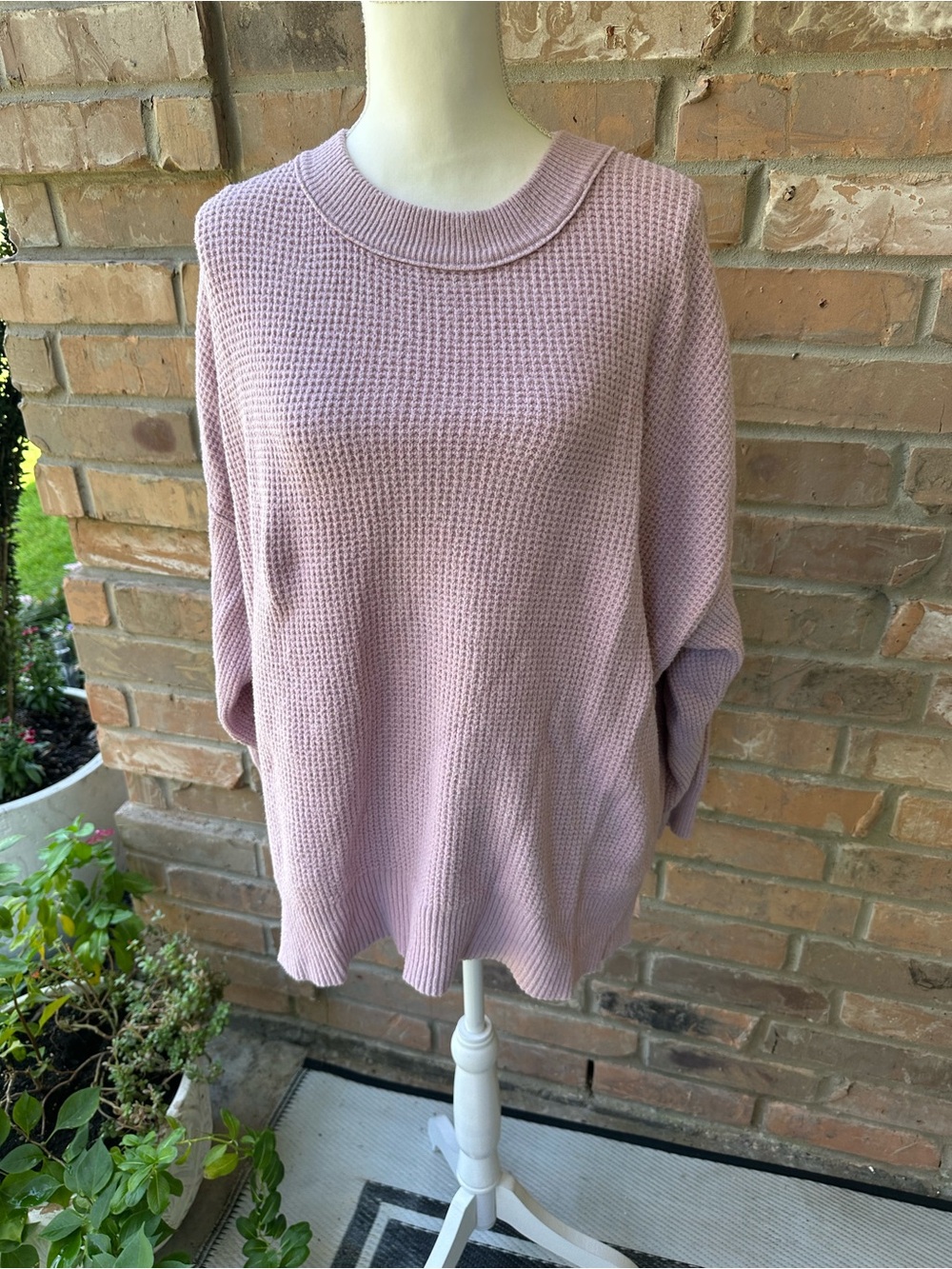 aerie Mauve Waffle-Knit Crew Neck Sweater